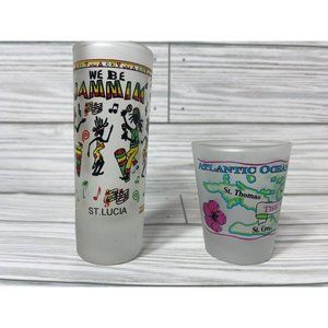Vintage Tall We Be Jammin St Lucia ans Short Virgin Island Shot Glasses - 1990's